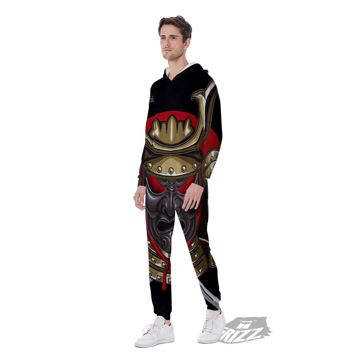 Helmet Japanese Samurai Print Men's Jumpsuit-grizzshop