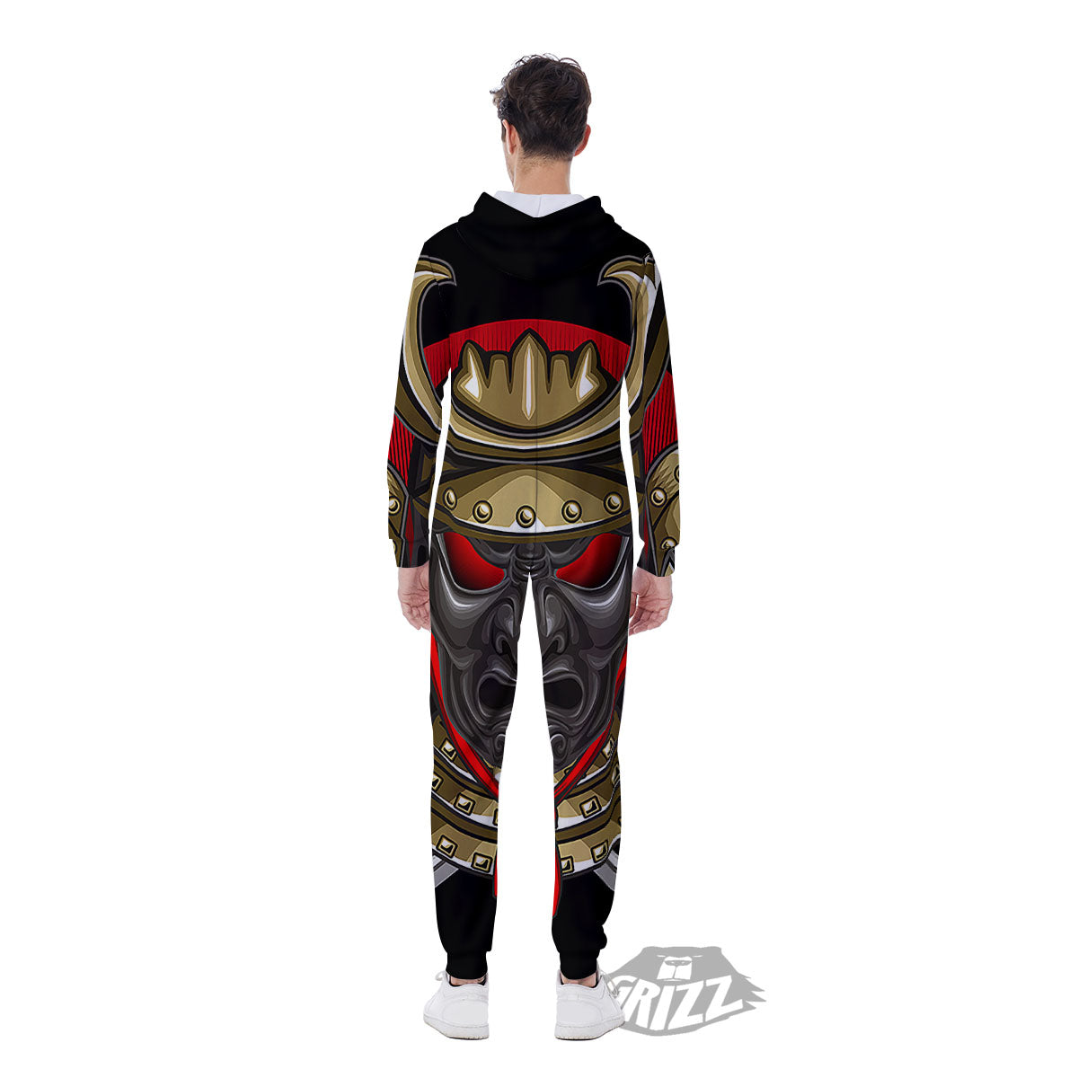 Helmet Japanese Samurai Print Men's Jumpsuit-grizzshop