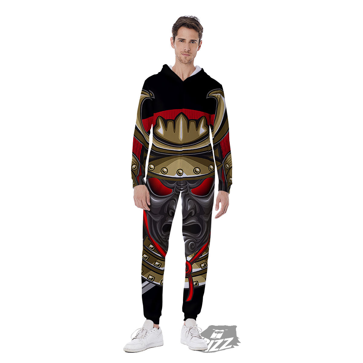 Helmet Japanese Samurai Print Men's Jumpsuit-grizzshop