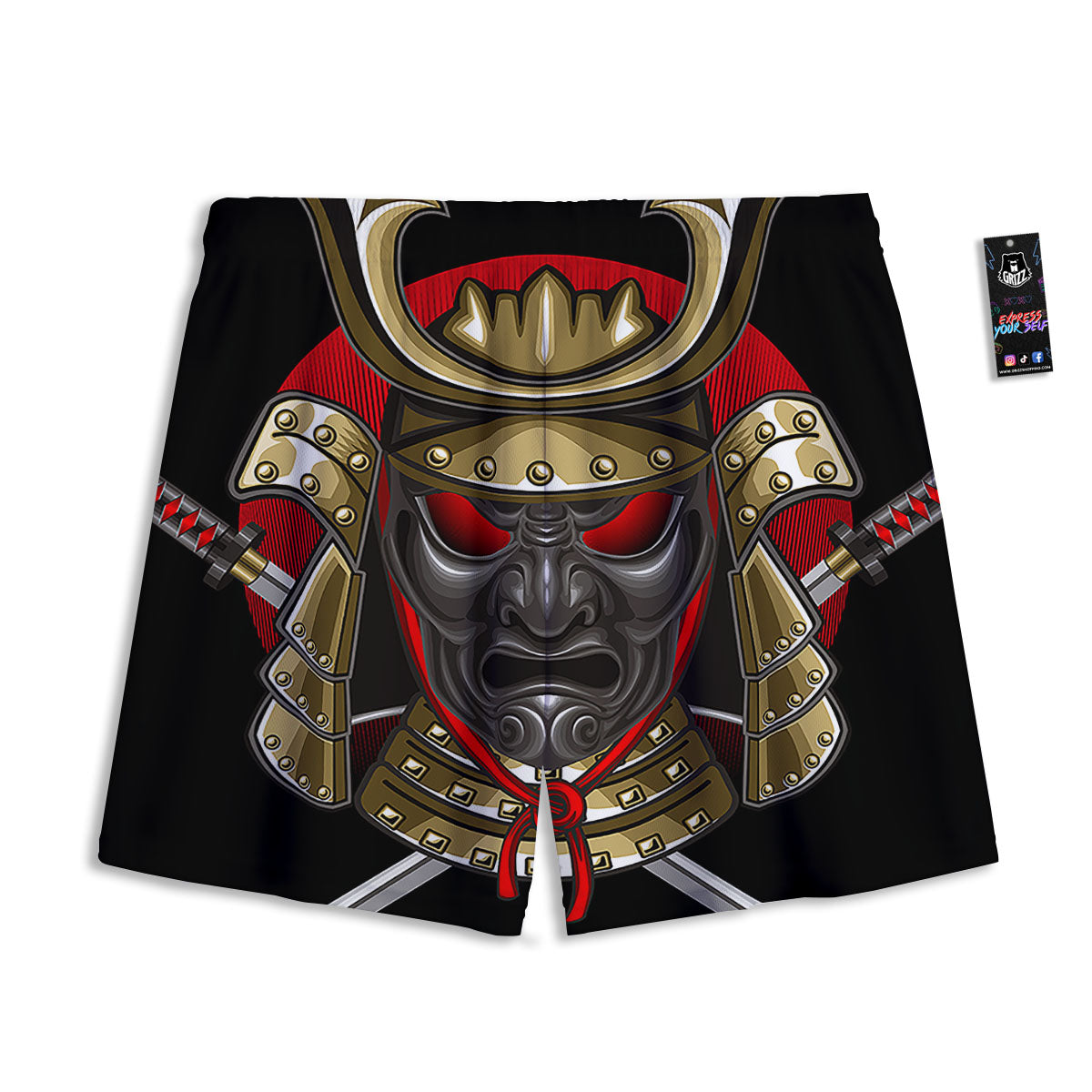 Helmet Japanese Samurai Print Mesh Shorts