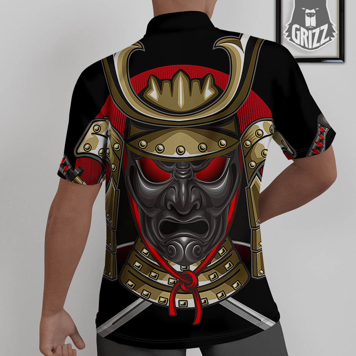 Helmet Japanese Samurai Print Untucked Shirts-grizzshop