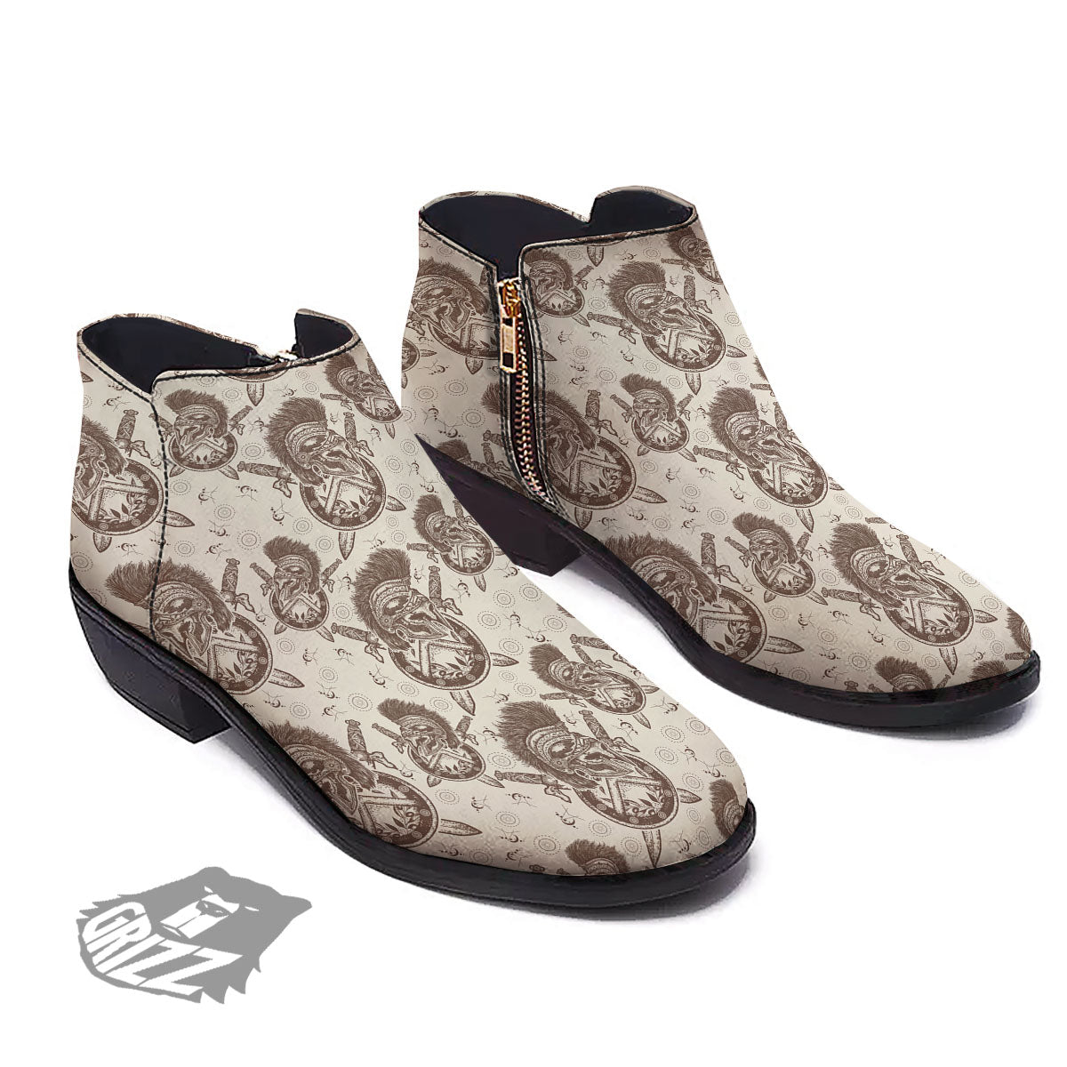 Helmet Spartan Warrior Print Pattern Ankle Boots-grizzshop