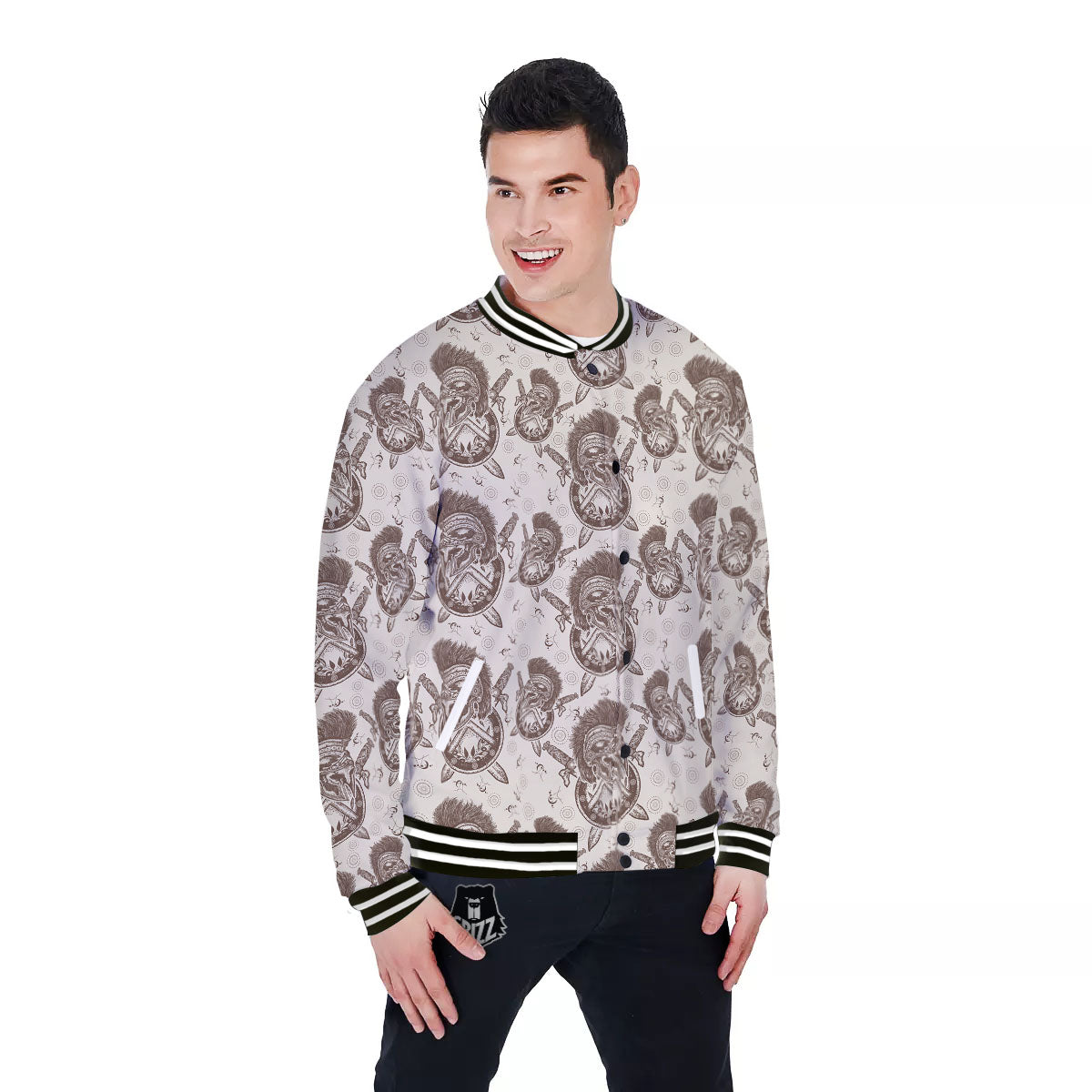 Helmet Spartan Warrior Print Pattern Baseball Jacket-grizzshop