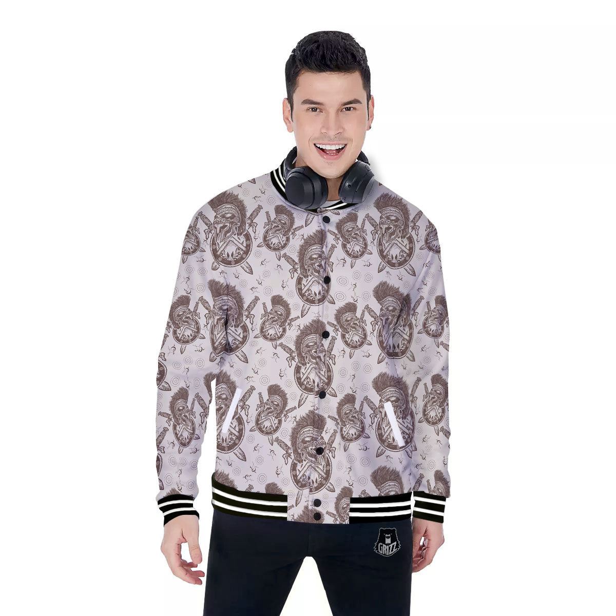 Helmet Spartan Warrior Print Pattern Baseball Jacket-grizzshop