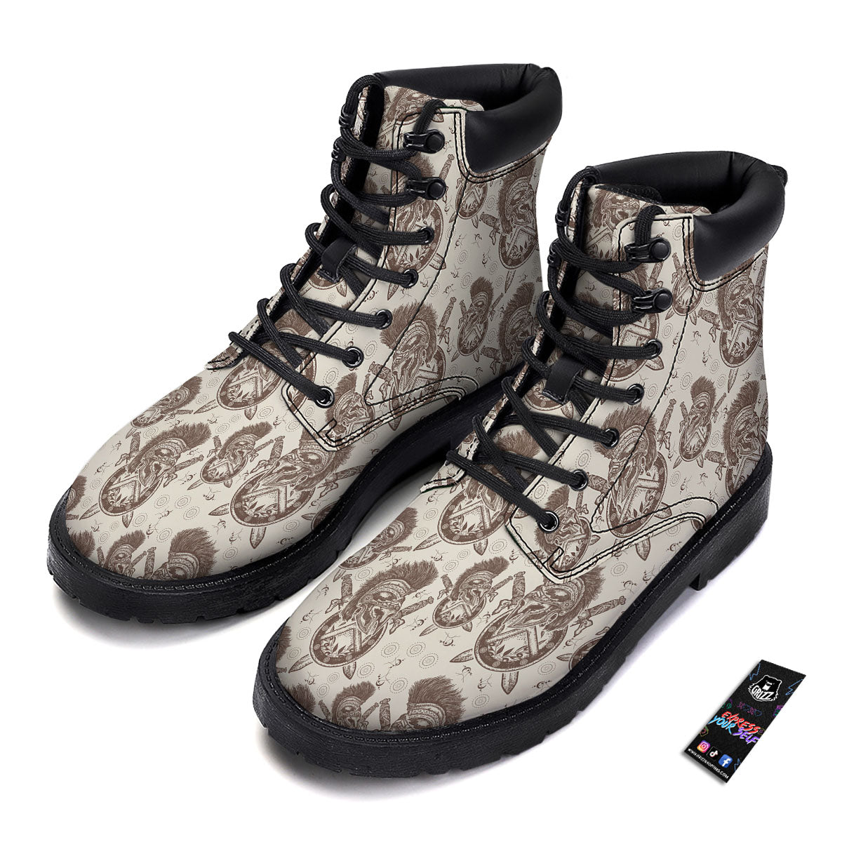 Helmet Spartan Warrior Print Pattern Boots-grizzshop