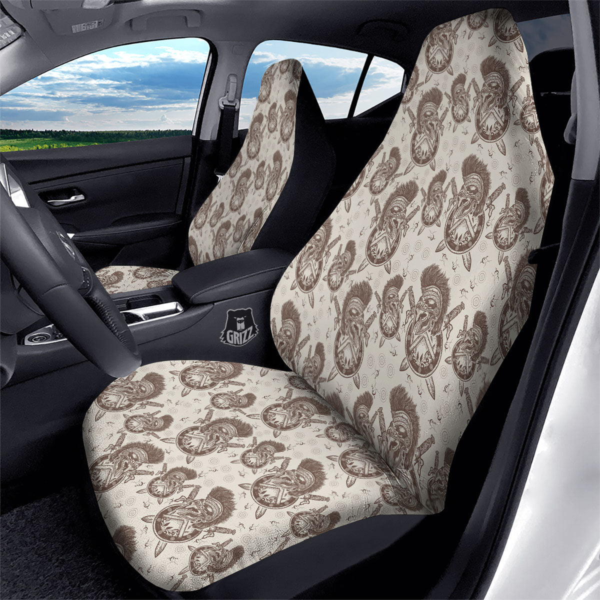 Helmet Spartan Warrior Print Pattern Car Seat Covers-grizzshop