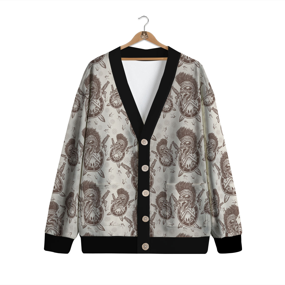 Helmet Spartan Warrior Print Pattern Cardigan-grizzshop