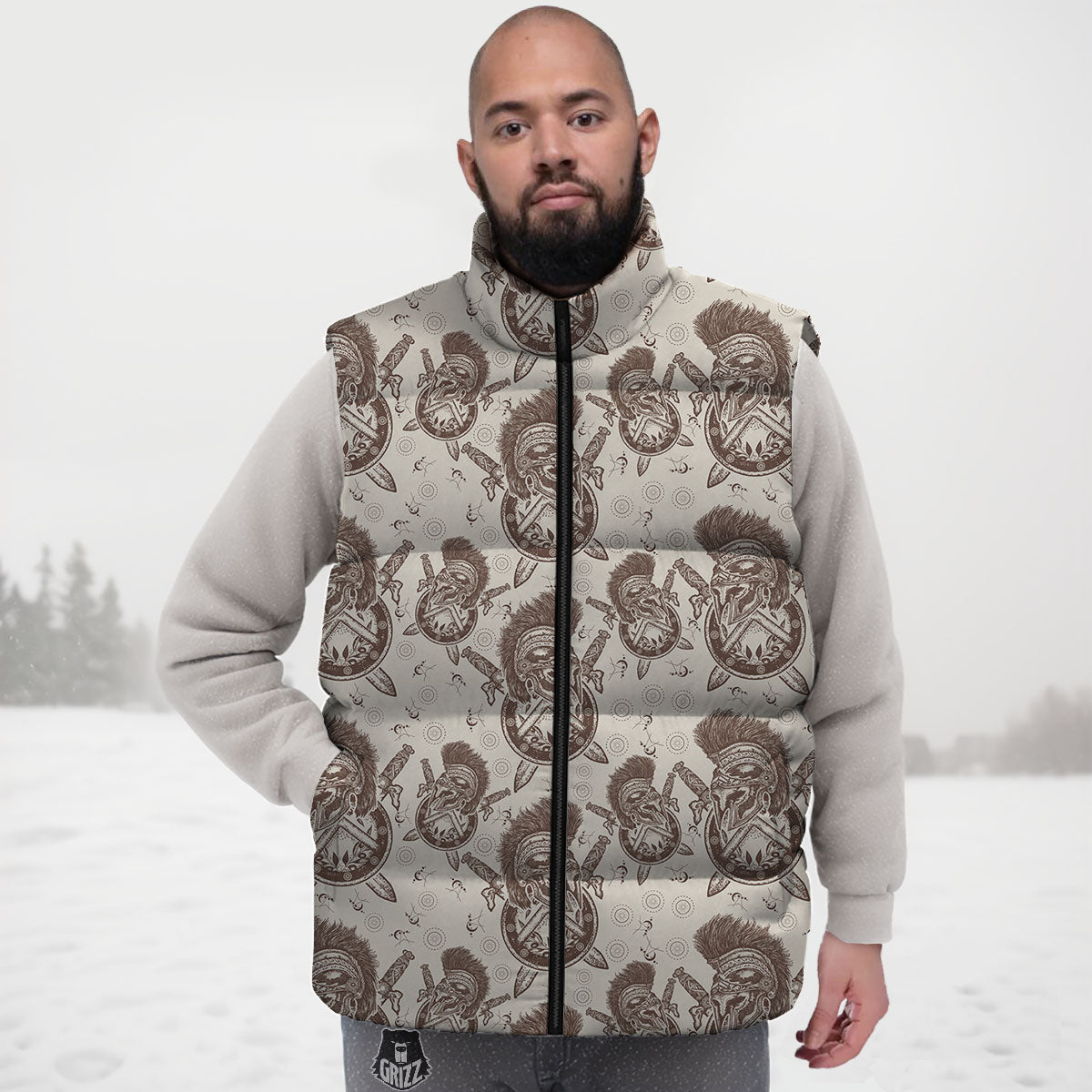 Helmet Spartan Warrior Print Pattern Down Vest