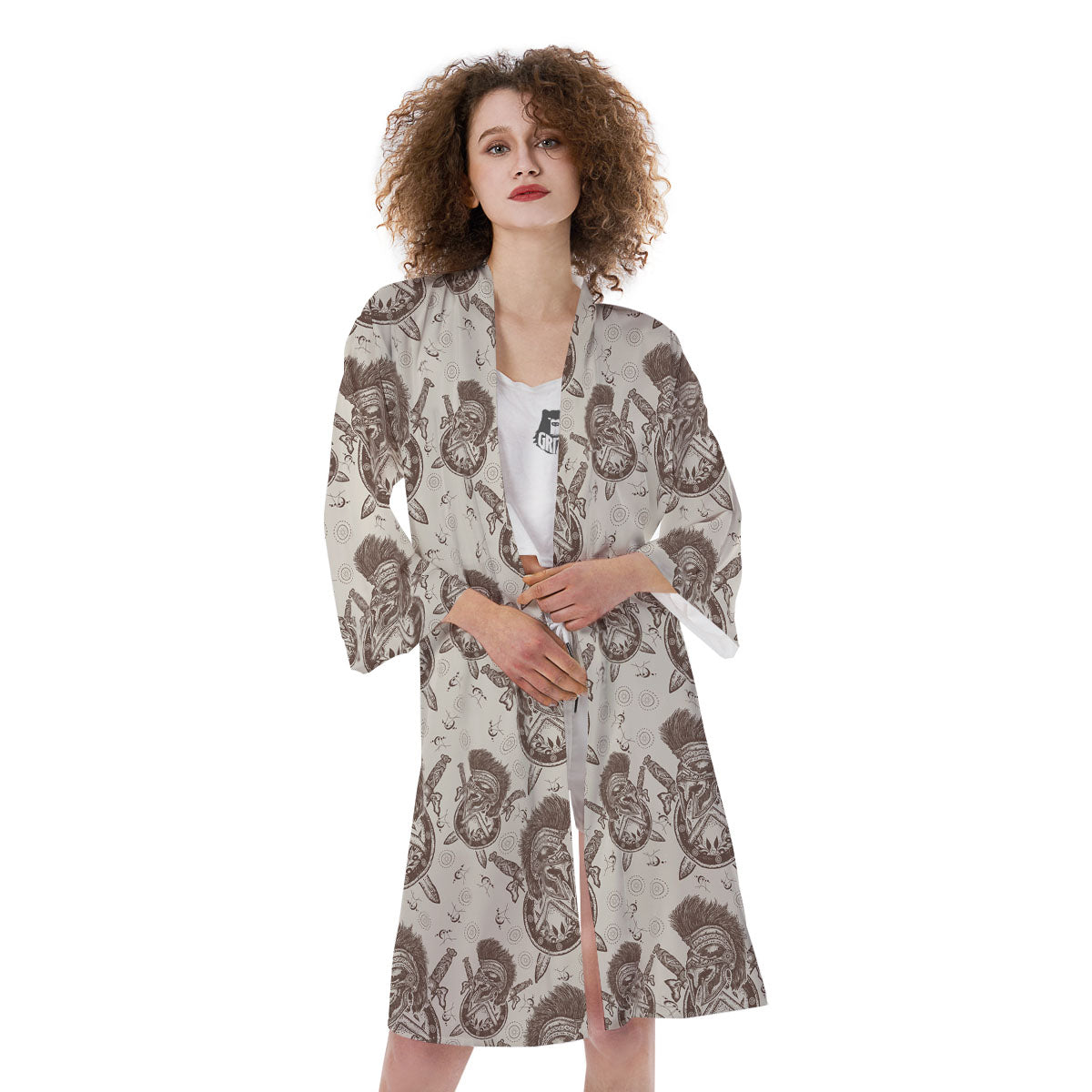 Helmet Spartan Warrior Print Pattern Kimono-grizzshop