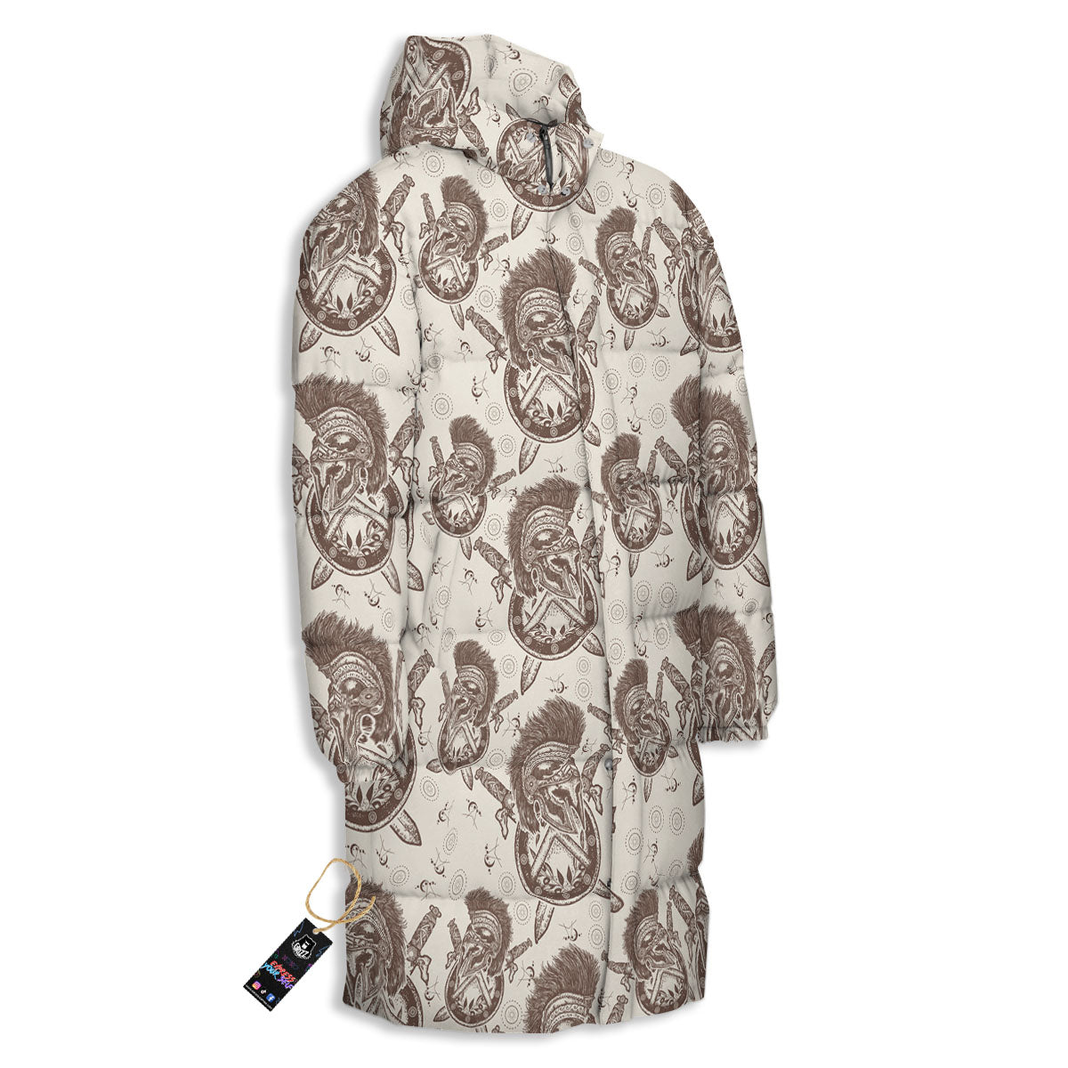 Helmet Spartan Warrior Print Pattern Long Down Jacket-grizzshop