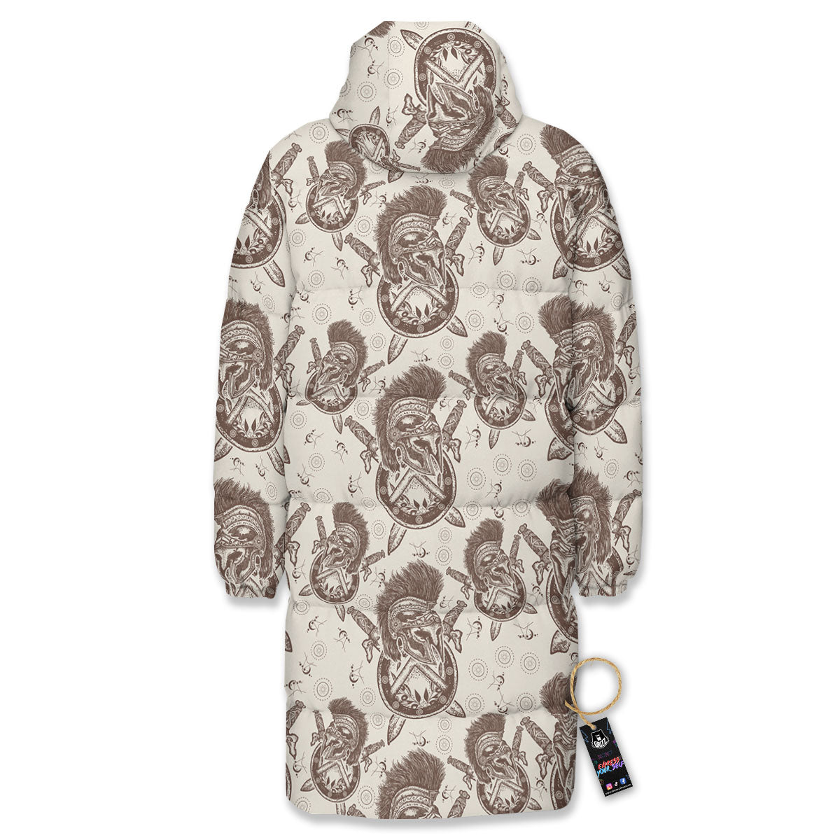 Helmet Spartan Warrior Print Pattern Long Down Jacket-grizzshop