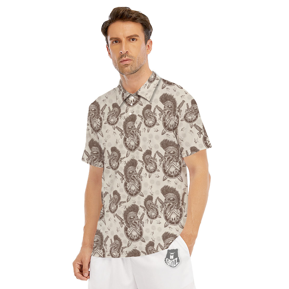 Helmet Spartan Warrior Print Pattern Men's Golf Shirts-grizzshop