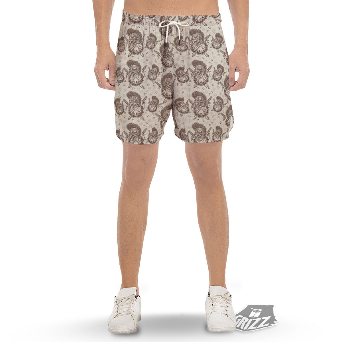Helmet Spartan Warrior Print Pattern Men's Gym Shorts-grizzshop