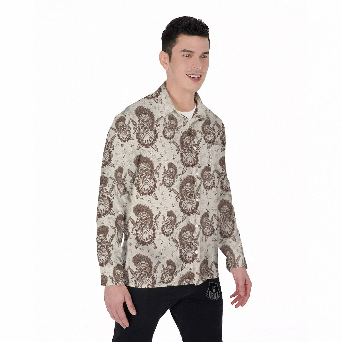 Helmet Spartan Warrior Print Pattern Men's Long Sleeve Shirts-grizzshop