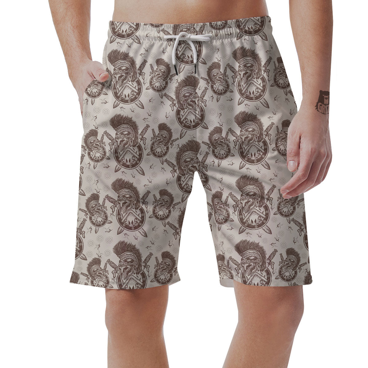 Helmet Spartan Warrior Print Pattern Men's Shorts-grizzshop