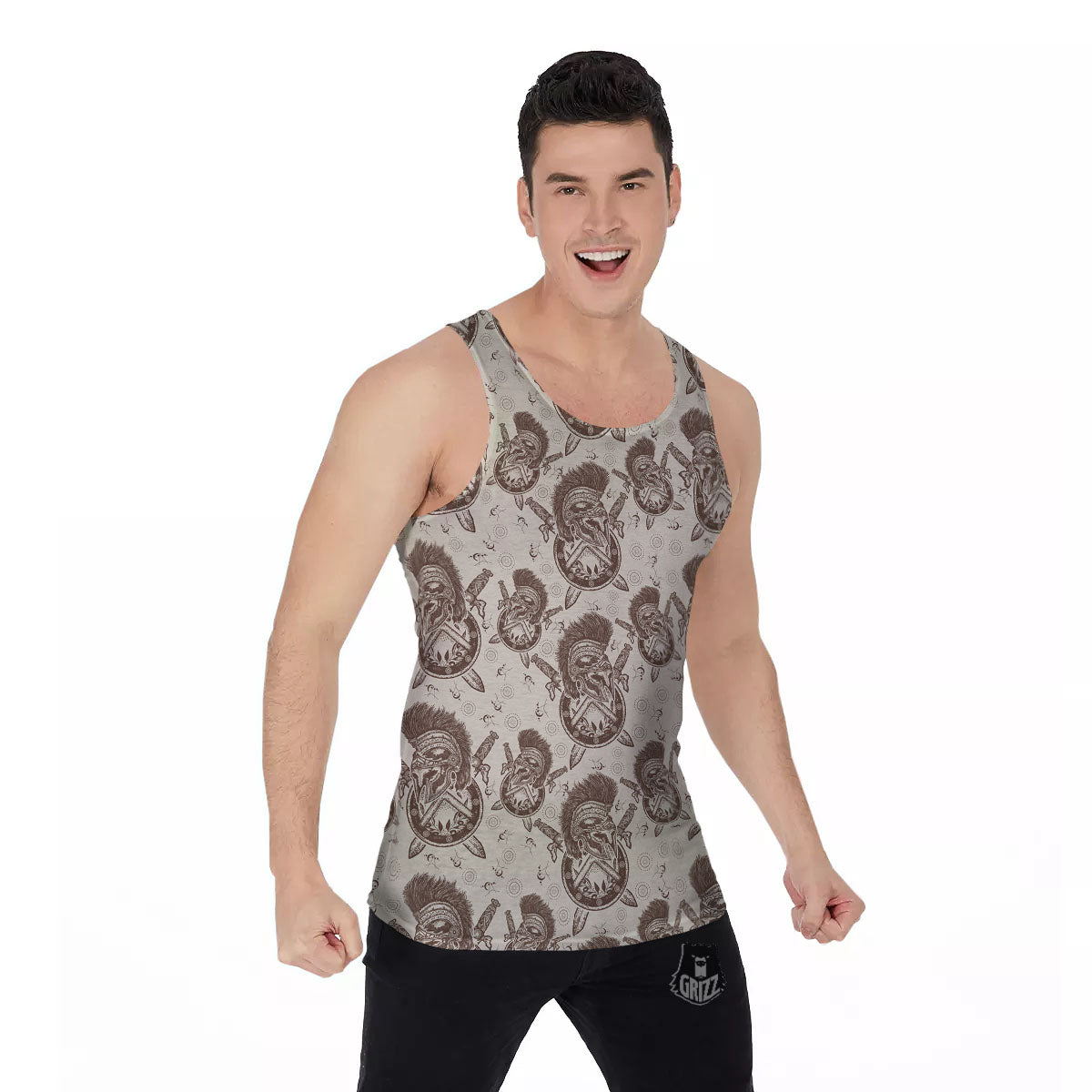 Helmet Spartan Warrior Print Pattern Men's Tank Top-grizzshop