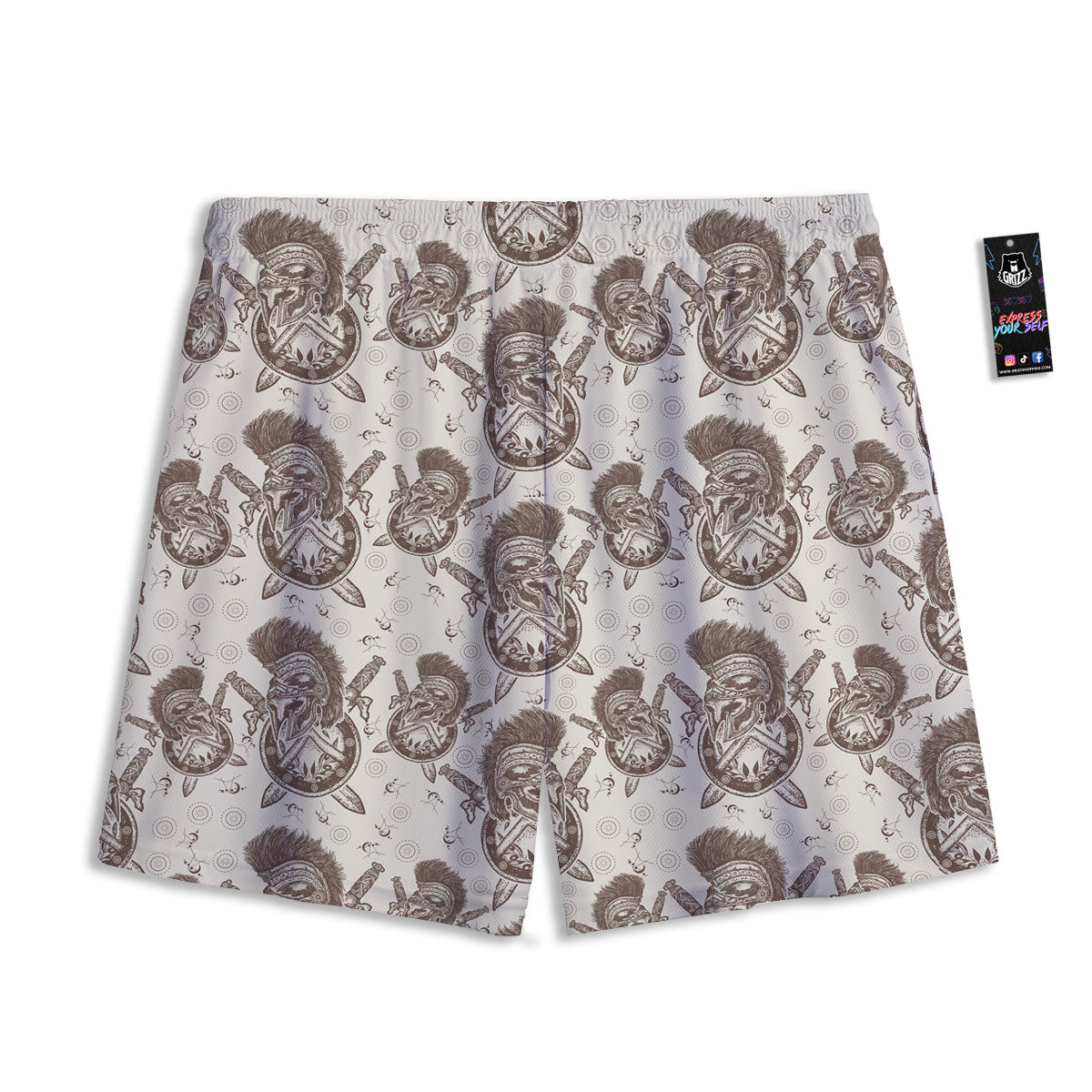 Helmet Spartan Warrior Print Pattern Mesh Shorts