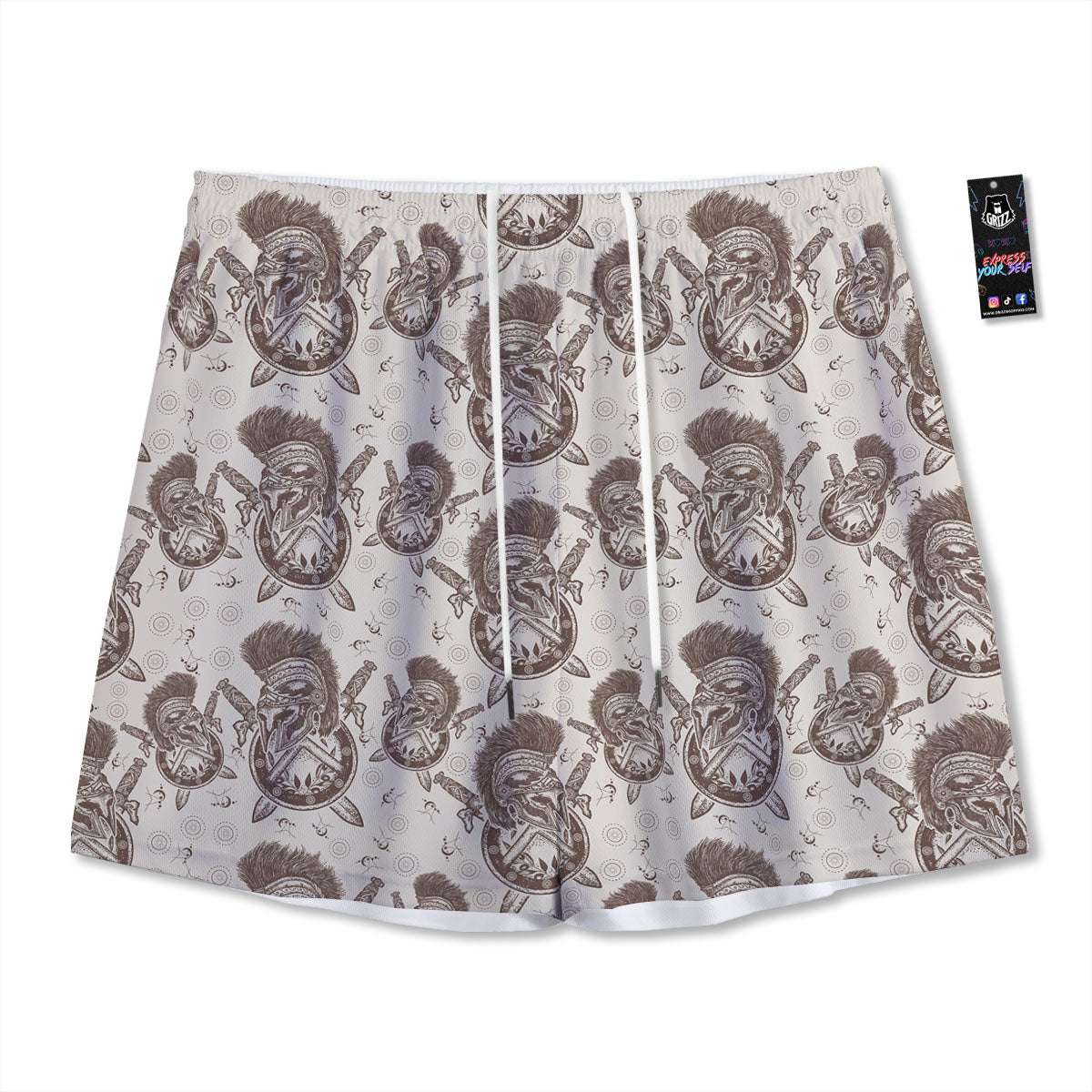 Helmet Spartan Warrior Print Pattern Mesh Shorts