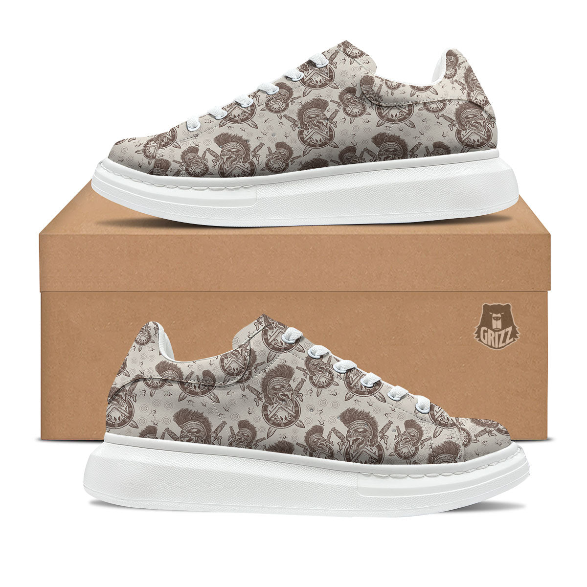 Helmet Spartan Warrior Print Pattern Platform Shoes-grizzshop