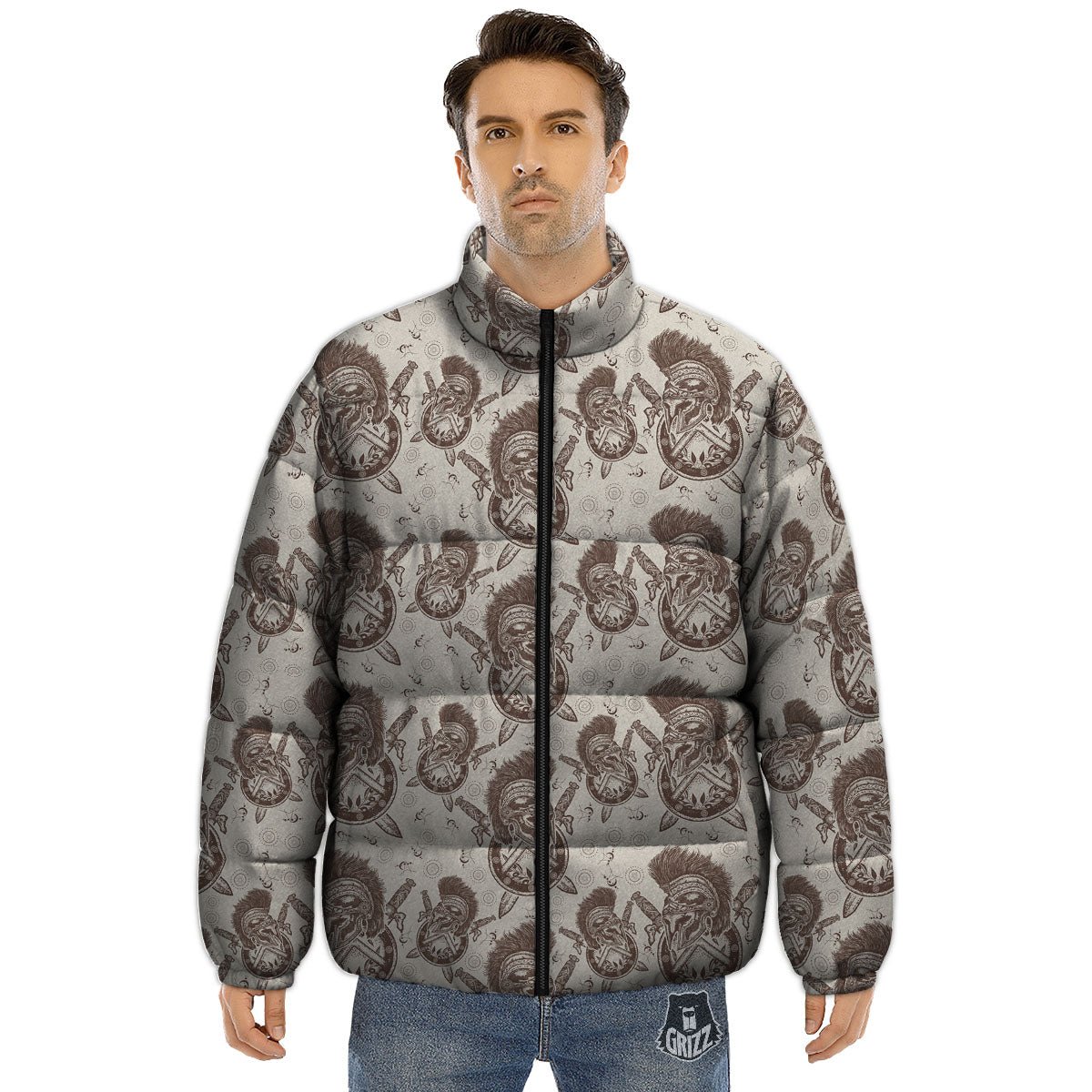 Helmet Spartan Warrior Print Pattern Puffer Jacket-grizzshop