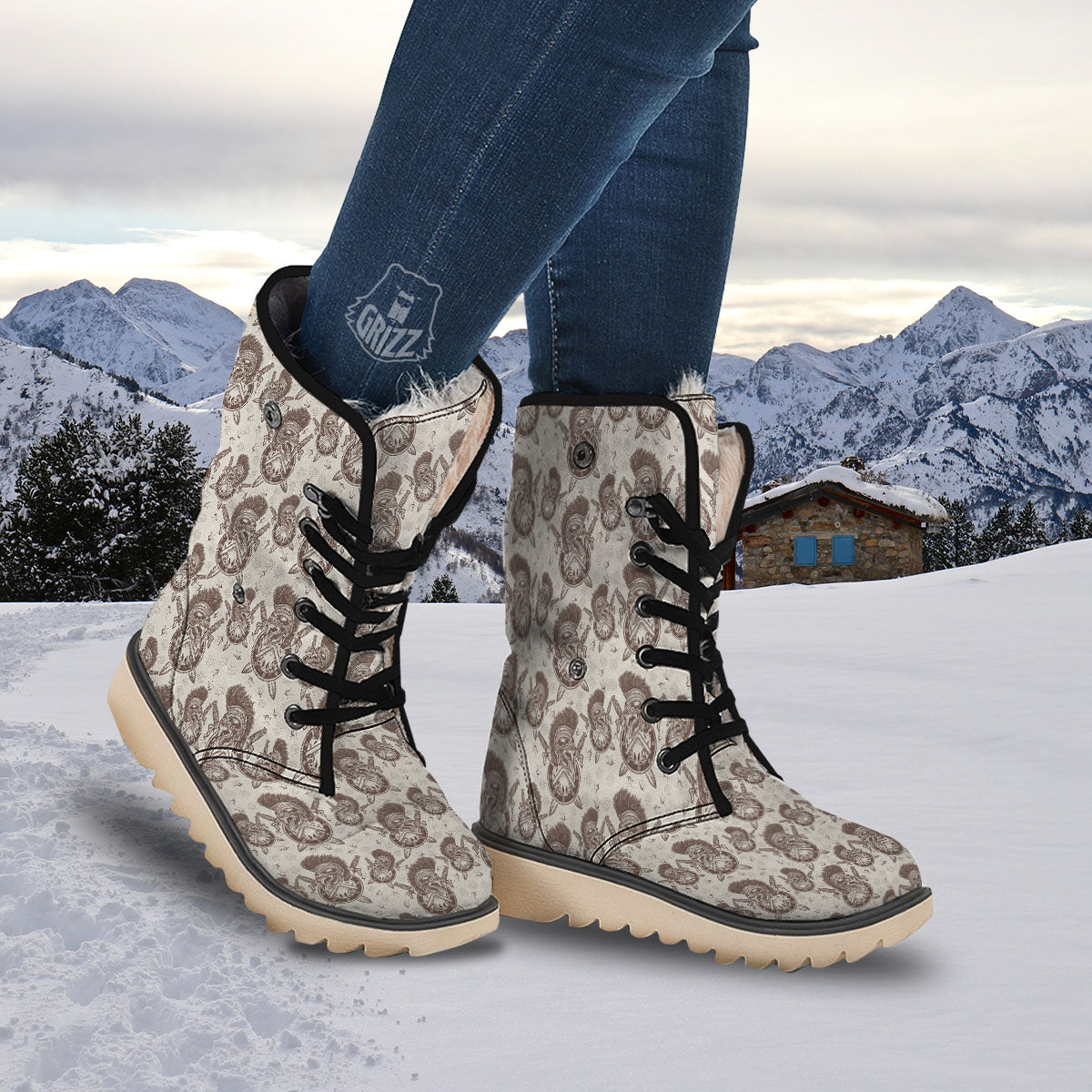 Helmet Spartan Warrior Print Pattern Snow Boots-grizzshop