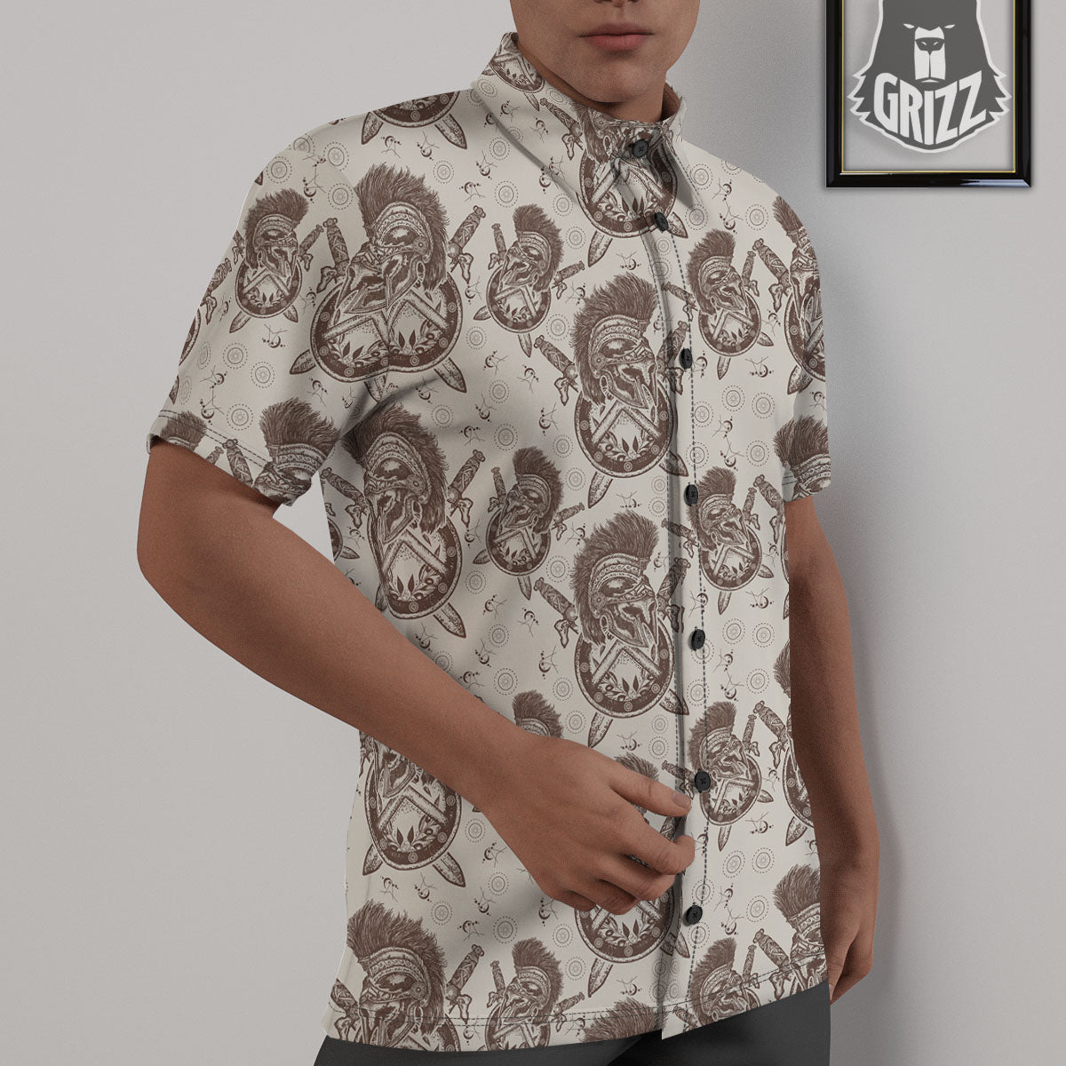 Helmet Spartan Warrior Print Pattern Untucked Shirts-grizzshop