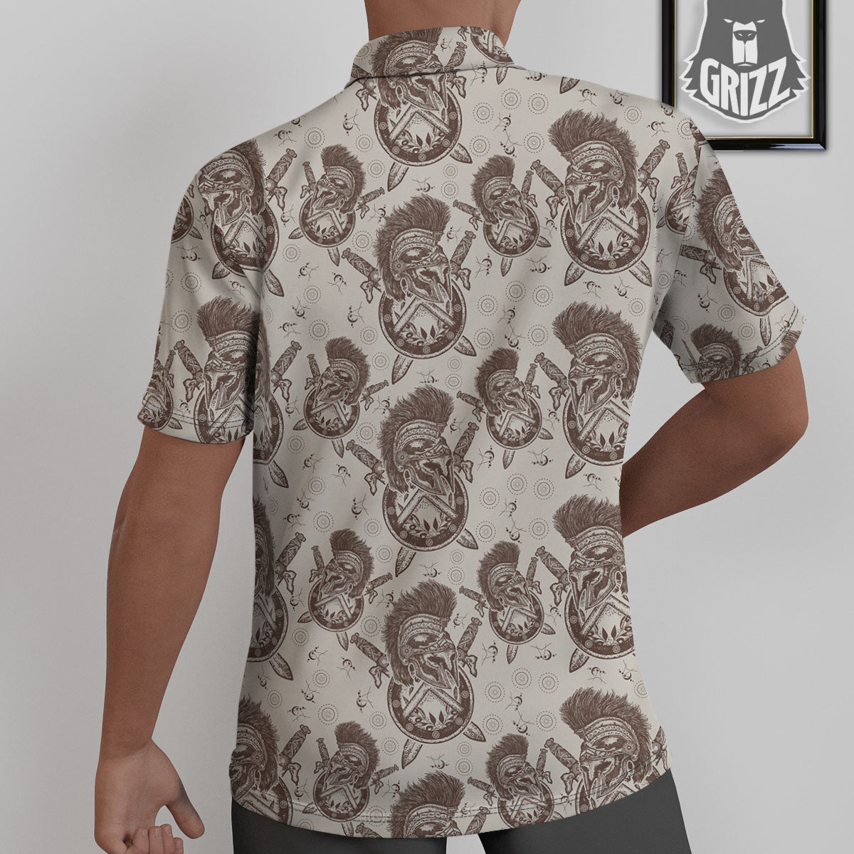 Helmet Spartan Warrior Print Pattern Untucked Shirts-grizzshop