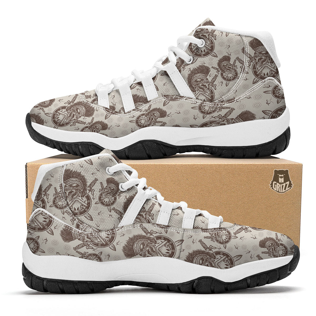 Helmet Spartan Warrior Print Pattern White Bball Shoes-grizzshop