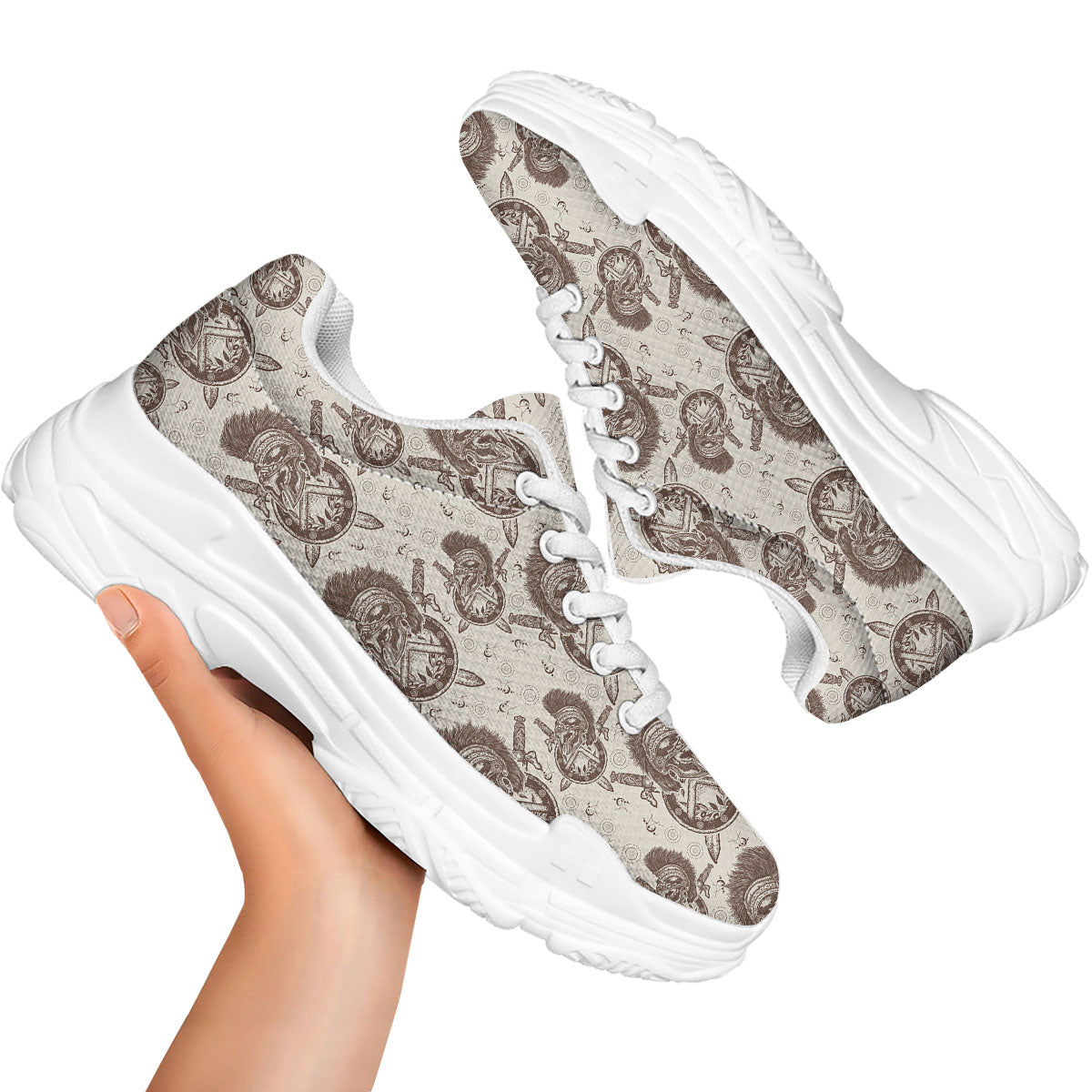 Helmet Spartan Warrior Print Pattern White Chunky Shoes-grizzshop