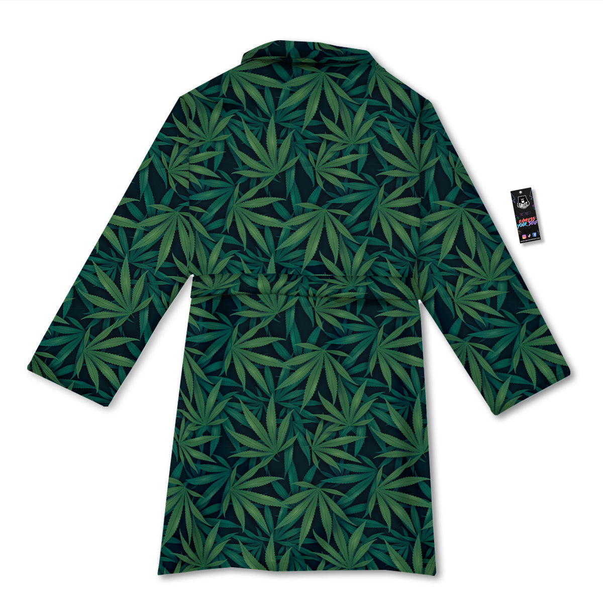 Hemp Dark Green Print Pattern Bathrobe-grizzshop