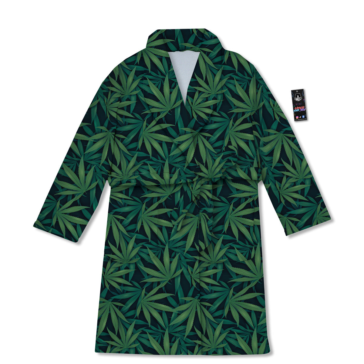 Hemp Dark Green Print Pattern Bathrobe-grizzshop