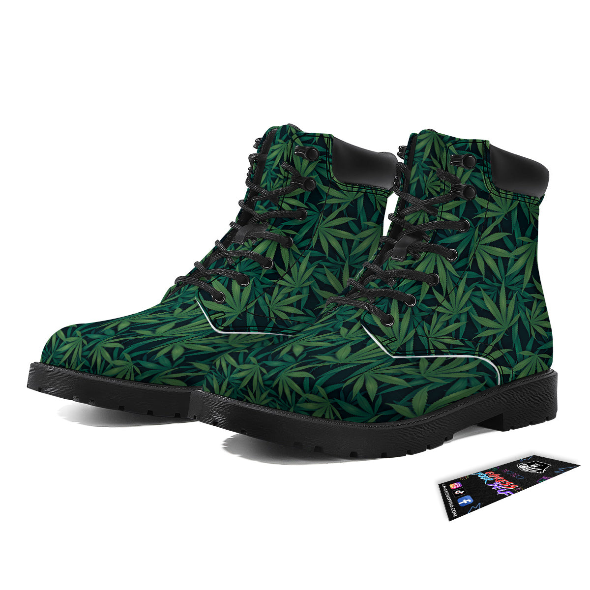 Hemp Dark Green Print Pattern Boots-grizzshop