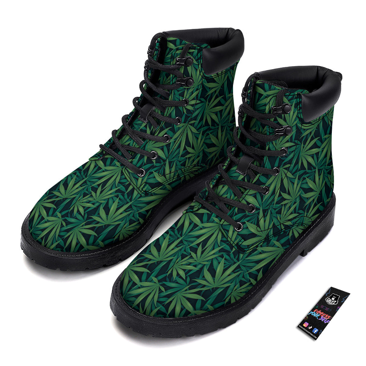 Hemp Dark Green Print Pattern Boots-grizzshop