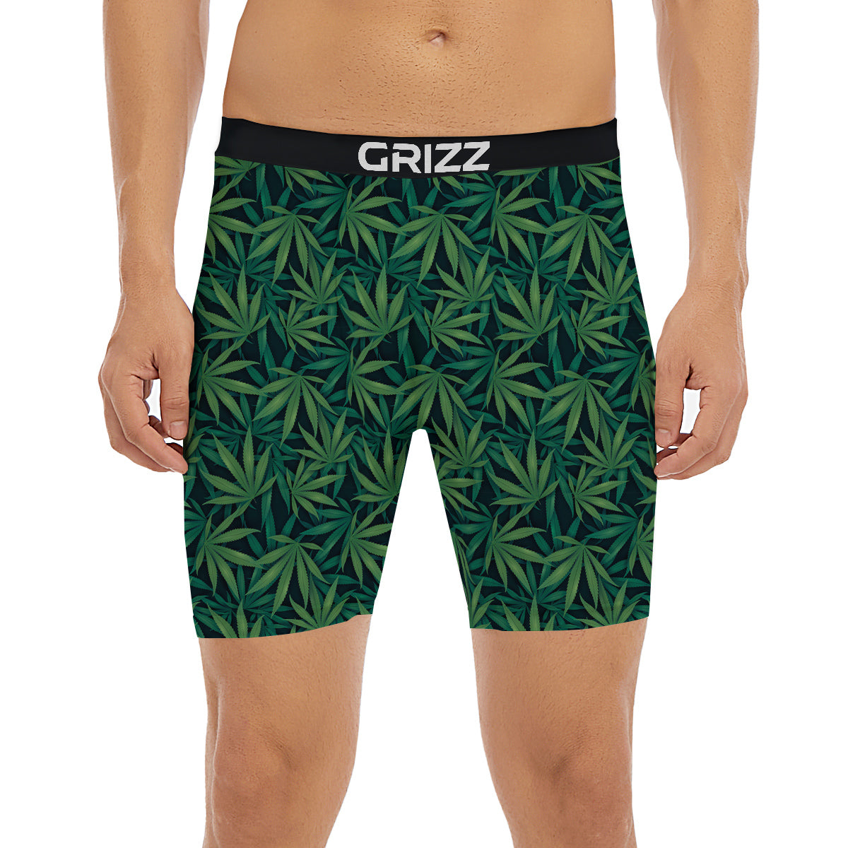 Hemp Dark Green Print Pattern Boxer Briefs-grizzshop