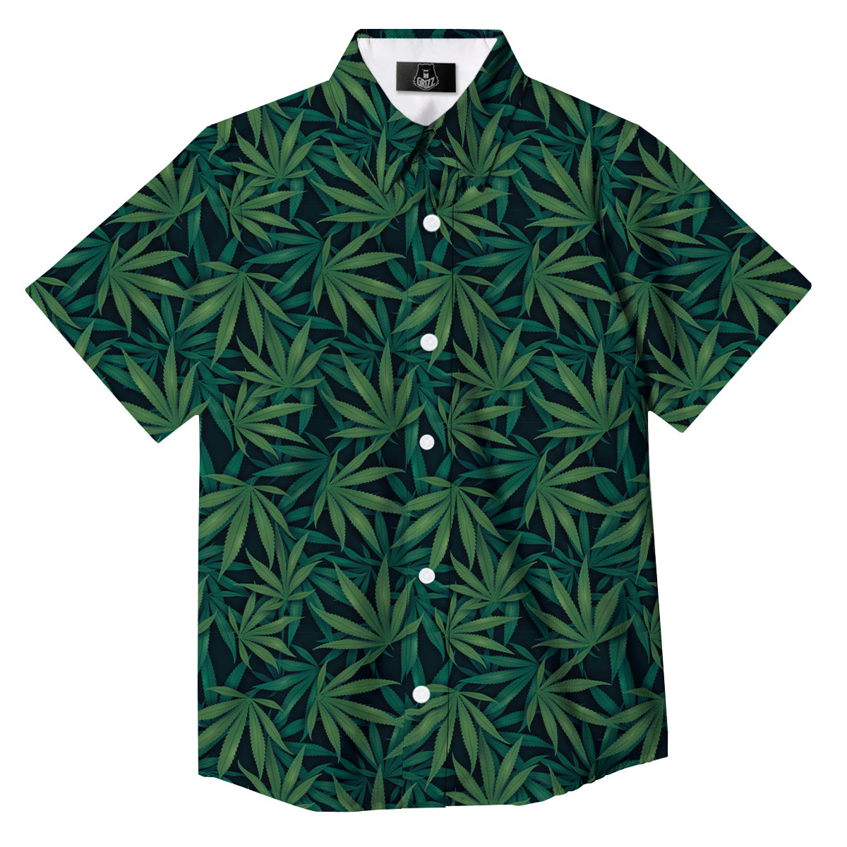Hemp Dark Green Print Pattern Button Up Shirt-grizzshop