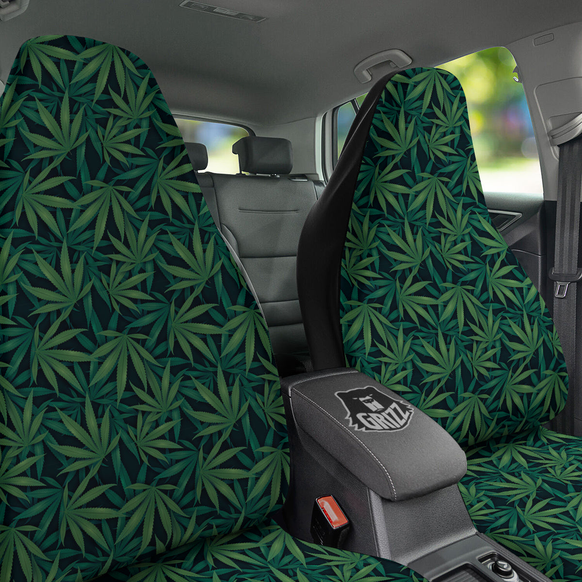 Hemp Dark Green Print Pattern Car Seat Covers-grizzshop