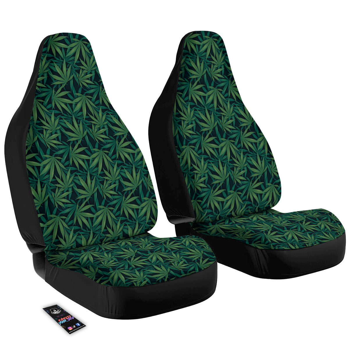 Hemp Dark Green Print Pattern Car Seat Covers-grizzshop