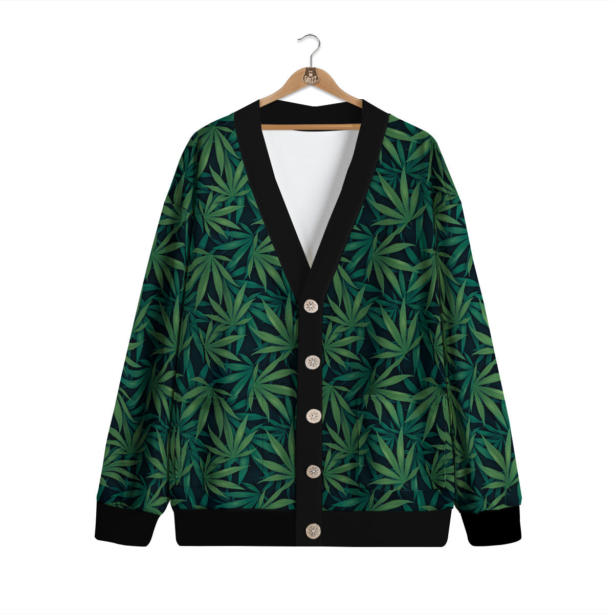 Hemp Dark Green Print Pattern Cardigan-grizzshop