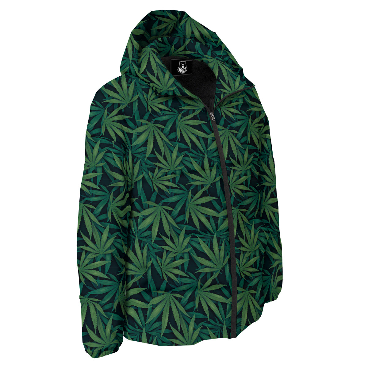 Hemp Dark Green Print Pattern Down Jacket-grizzshop