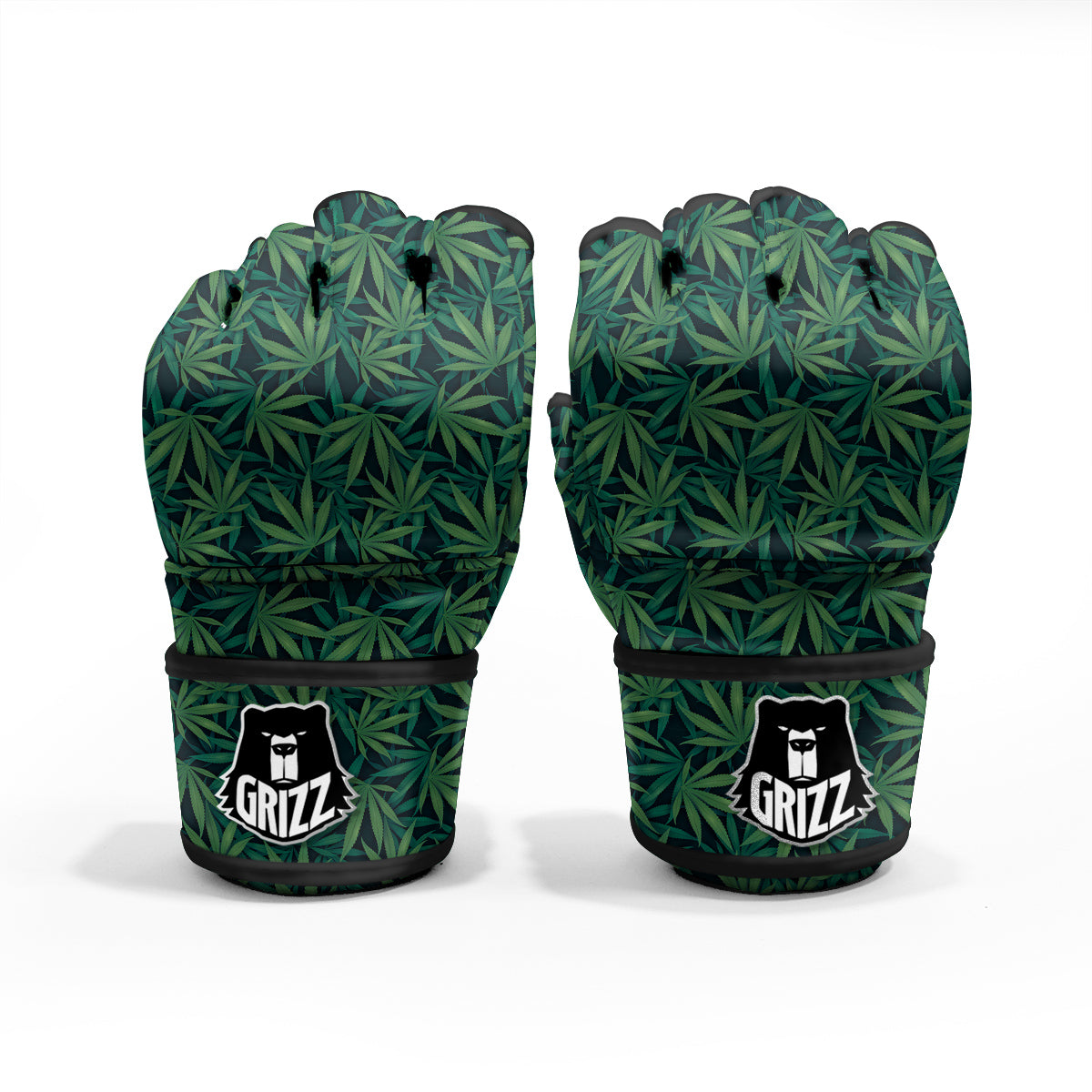 Hemp Dark Green Print Pattern MMA Gloves-grizzshop