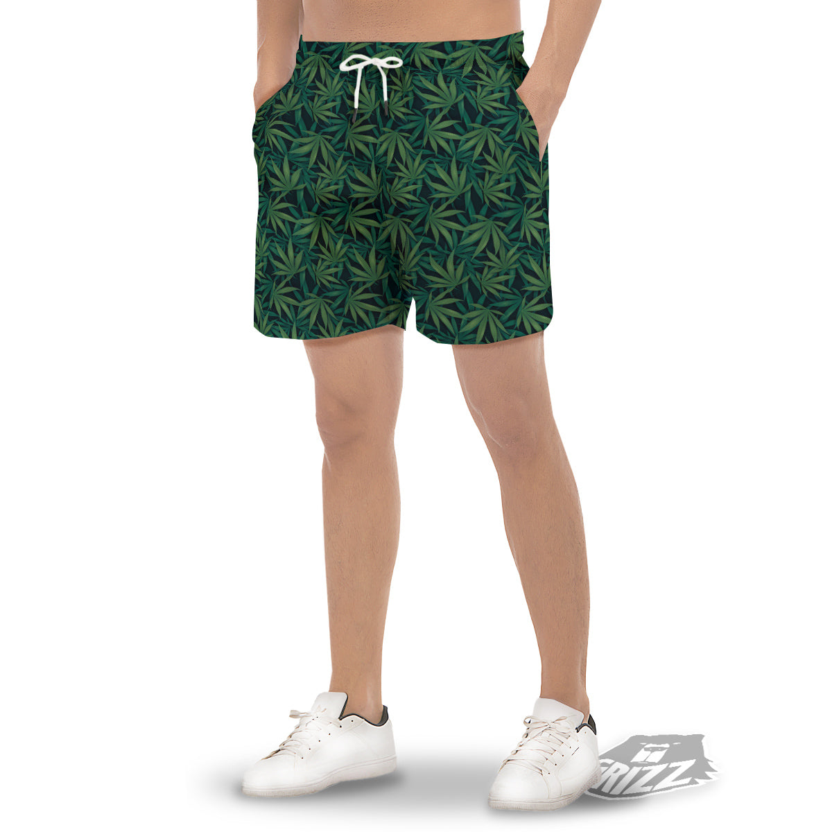 Hemp Dark Green Print Pattern Men's Gym Shorts-grizzshop