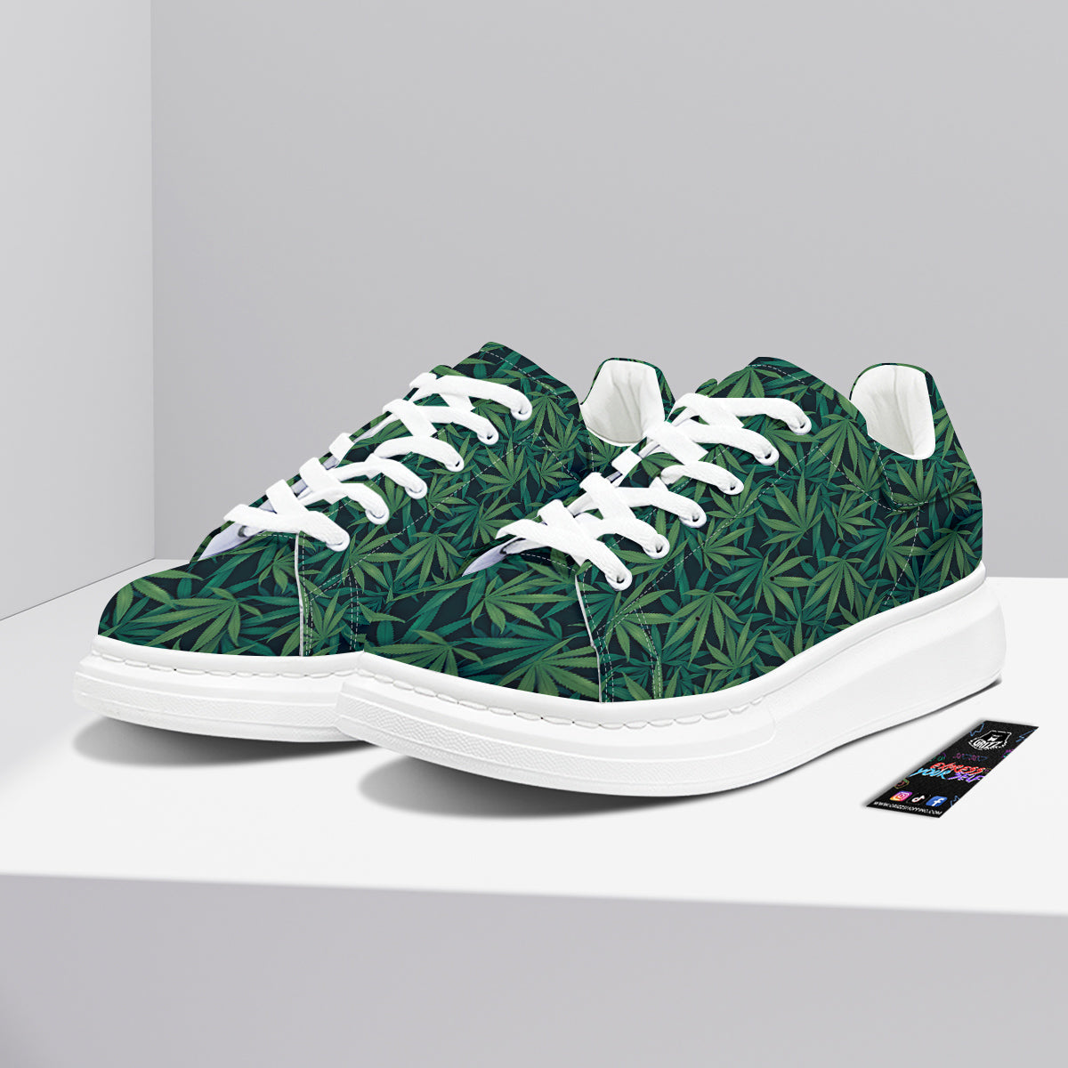 Hemp Dark Green Print Pattern Platform Shoes-grizzshop