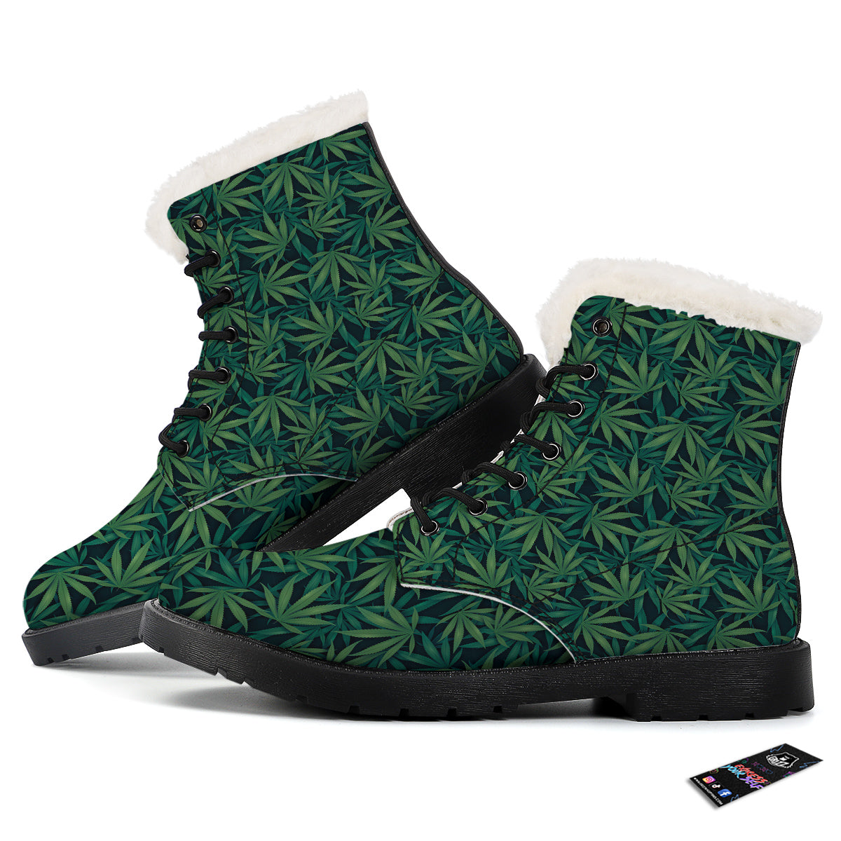 Hemp Dark Green Print Pattern Winter Boots-grizzshop