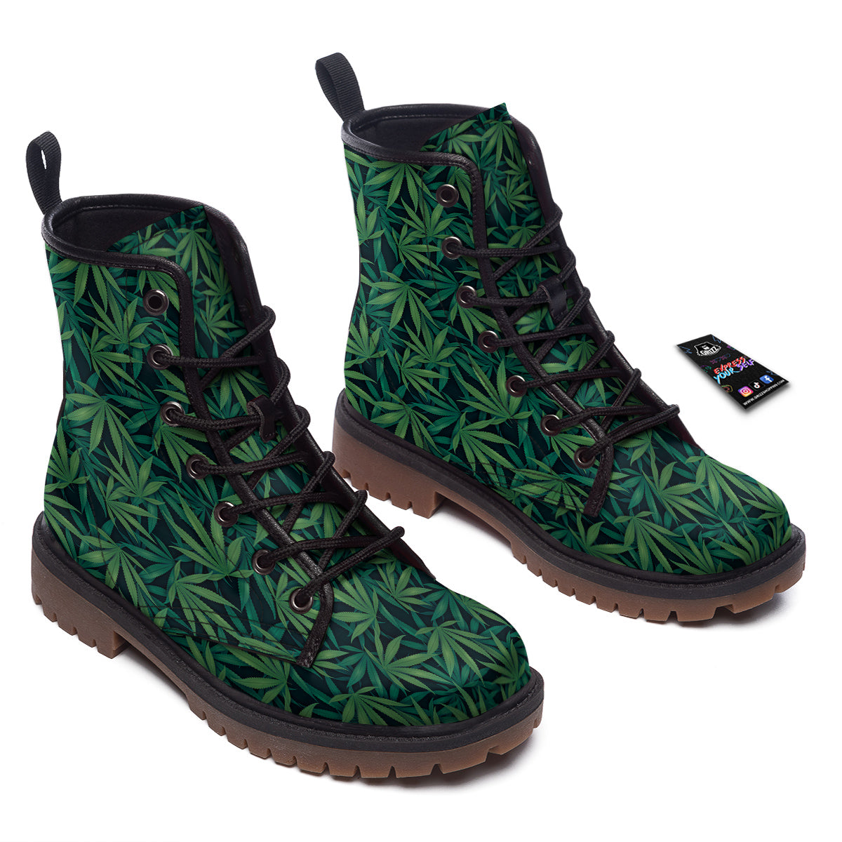 Hemp Dark Green Print Pattern Work Boots-grizzshop