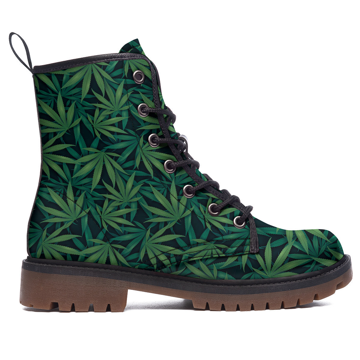 Hemp Dark Green Print Pattern Work Boots-grizzshop