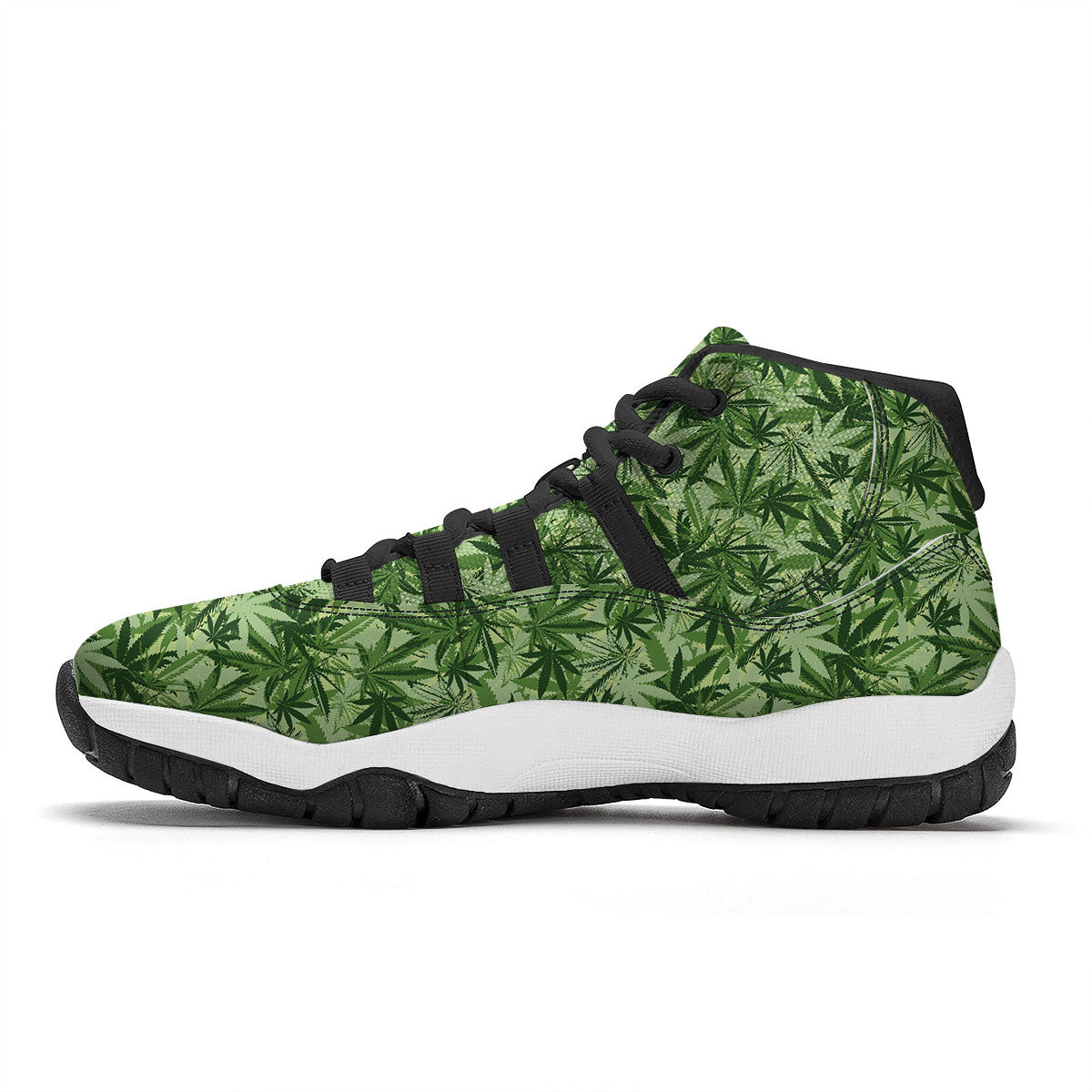 Hemp Leaf Print Pattern Black Bball Shoes-grizzshop