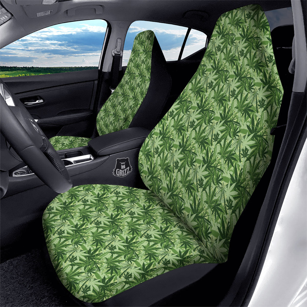 Hemp Leaf Print Pattern Car Seat Covers-grizzshop