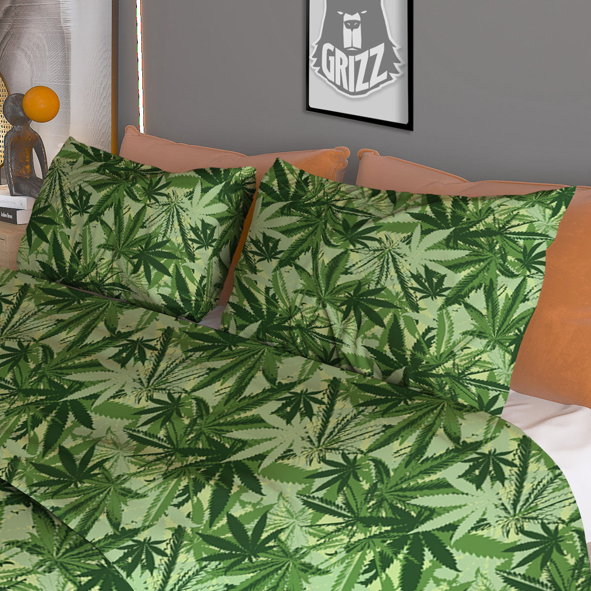 Hemp Leaf Print Pattern Duvet Cover Bedding Set