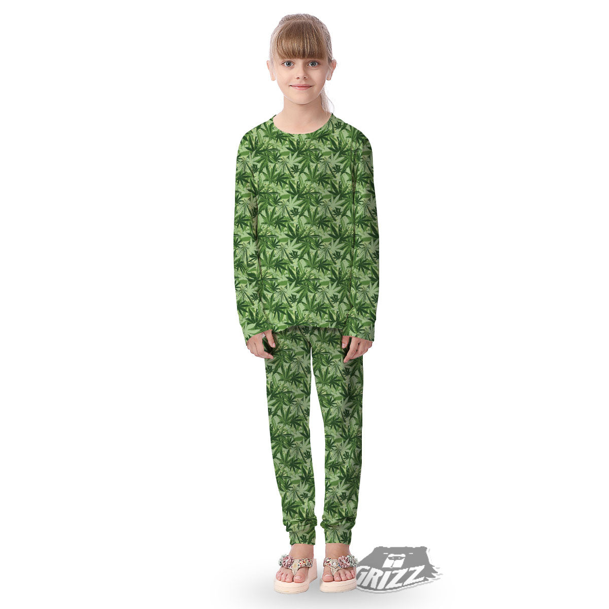 Hemp Leaf Print Pattern Kid's Pajamas-grizzshop