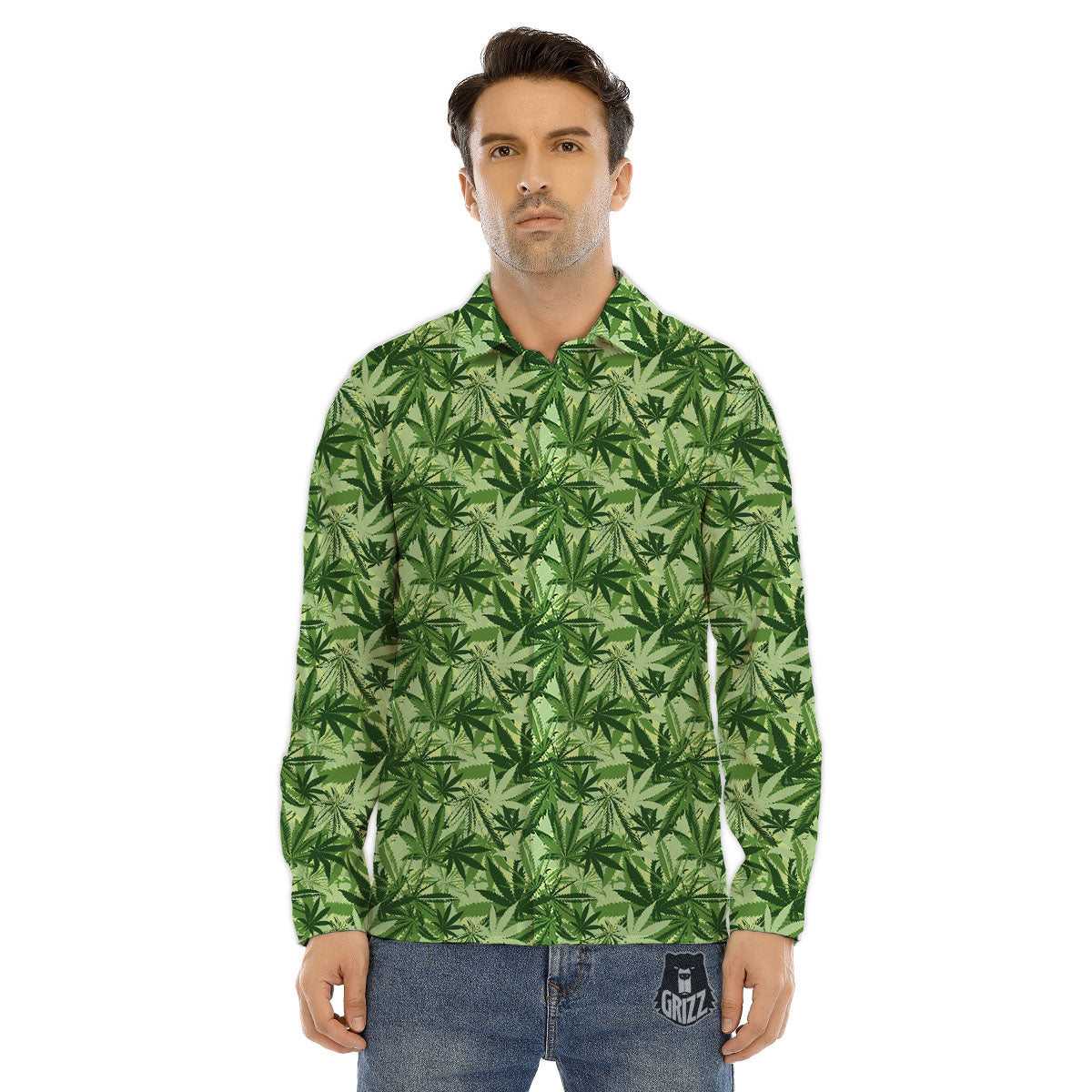 Hemp Leaf Print Pattern Men's Dress Shirts-grizzshop
